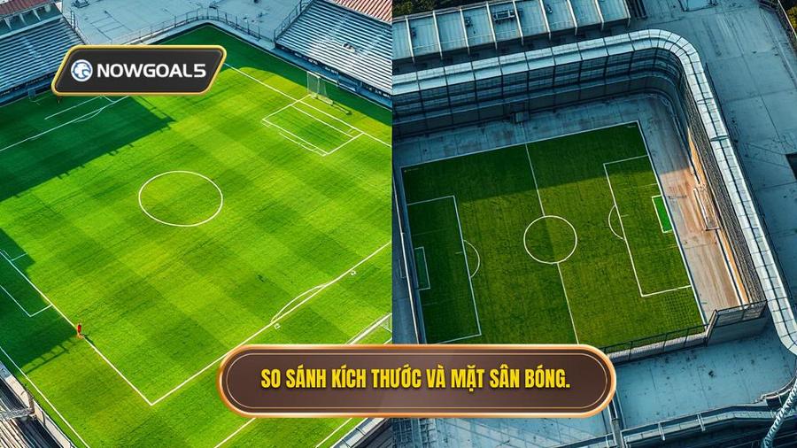 1. So sánh kích thước và mặt sân bóng.